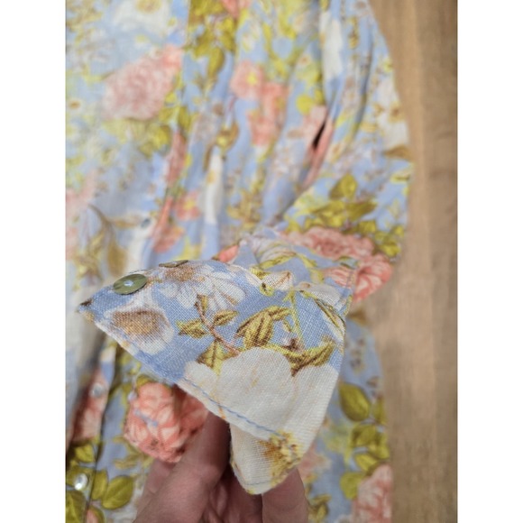 Joie M 100% Linen Long Sleeve Button-Up Shirt Blouse Blue Pink Floral Print... - Picture 3 of 11